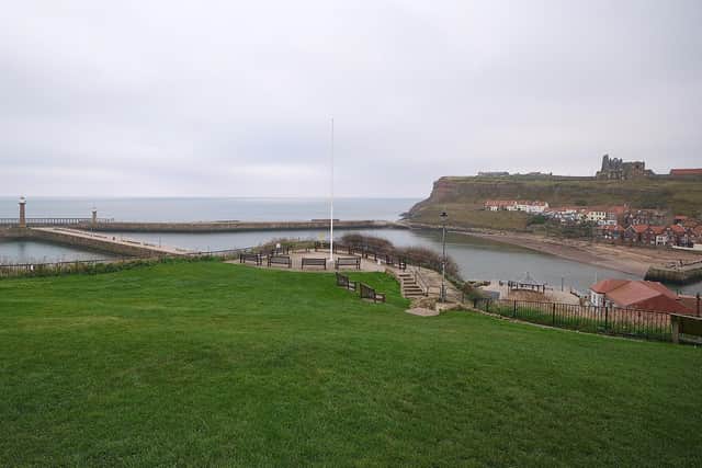 Wide angle shot of the area around the flagpole in Whitby where new stones will be sited.