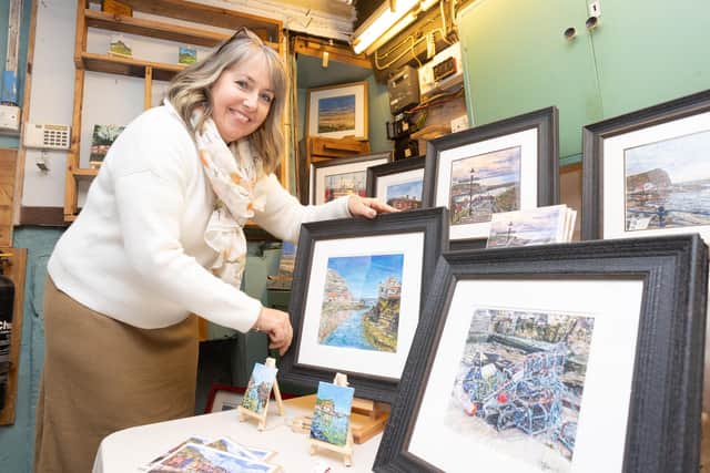 Artist Caroline Lewis who will be in the same venue, Ted's Workshop in Boathouse Yard in Staithes, during the festival.