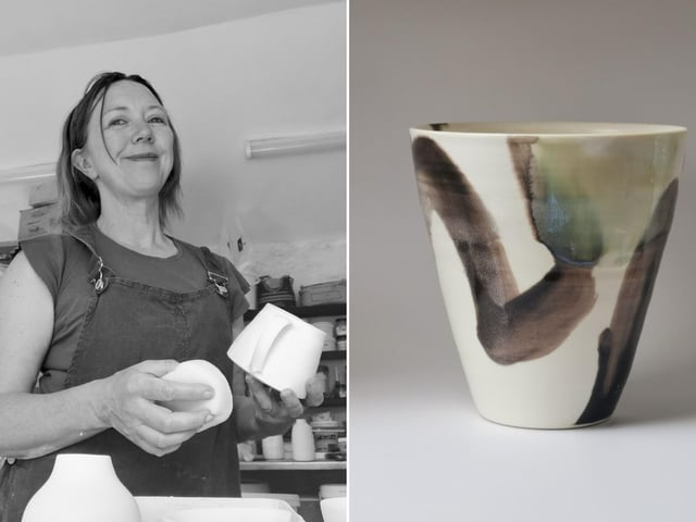 Since moving across the Pennines from Cumbria to Yorkshire, Rebecca has continued to develop her simple wheel thrown porcelain forms. Minimal but confident brushstrokes express a playful yet strong understanding of her glazes and convey her new visually simpler surroundings. A deep rooted love of the handmade has held Rebecca firmly in her chosen field of ceramics since graduating from the Glasgow School of Art in 1994, working exclusively in Porcelain since 2001.