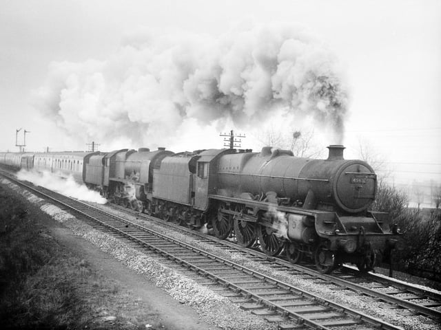 Newcastle-Liverpool drawing out of Leeds headed by "Tanganyika" Jubilee 45631 Class 5XP supported by Class 6P Royal Scot No. 46137 "Prince of Wales Volunteers".