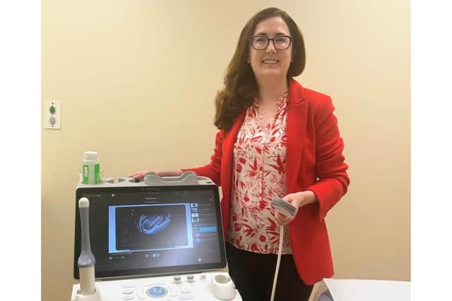 Clare Jordan, Consultant Obstetrician and Gynaecologist, with the new scanner in the EPAU at Scarborough Hospital