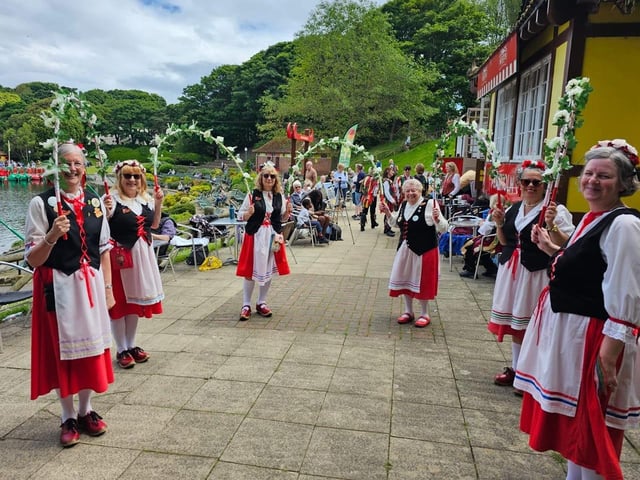 Scarborough White Rose Garland and Clog Dancers at the Yorkshire Coast Morris Weekend of Dance.