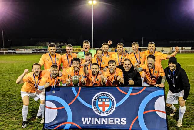 Edgehill saw off TIBS 3-1 to claim North Riding FA Saturday Challenge Cup final victory at Stokesley on Wednesday evening. Photo by http://www.teessidesports.co.uk