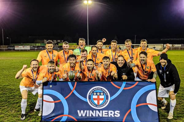 Edgehill saw off TIBS 3-1 to claim North Riding FA Saturday Challenge Cup final victory at Stokesley on Wednesday evening. Photo by http://www.teessidesports.co.uk