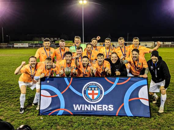 Edgehill saw off TIBS 3-1 to claim North Riding FA Saturday Challenge Cup final victory at Stokesley on Wednesday evening. Photo by http://www.teessidesports.co.uk
