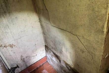 Royal Parade, Filey. Internal image of large cracks appearing in walls. Image courtesy of North Yorkshire Council.