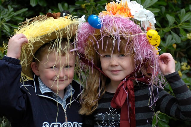 Leo, four and Eliza Blyth, five from Burley in 2009 during an Easter bonnet parade in the Winter Gardens