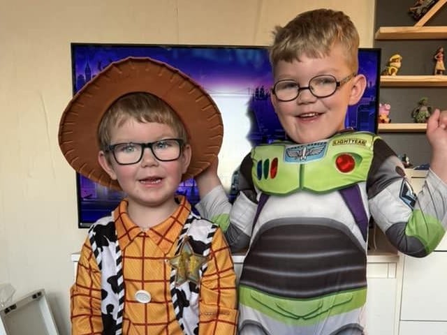 Freddie and Teddie as Buzz and Woody from Toy Story, sent in by Shan Chapman.