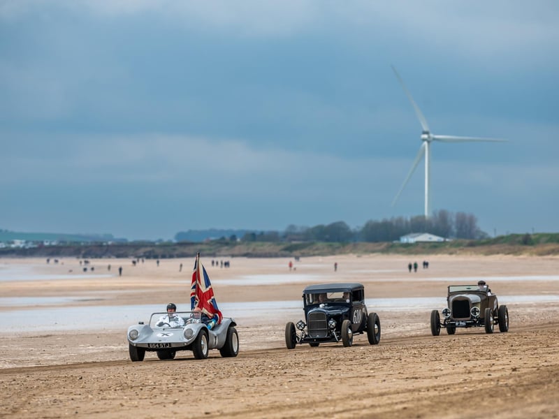 This years The Race the Waves Vintage Beach Race festival held on Bridlingon's south beach with over one hundred competitors taking part in the event from the early years of coastal motor racing to post-war American hot-rodders and drag racing culture. Picture By Yorkshire Post Photographer, James Hardisty. Date: 22nd April 2023.