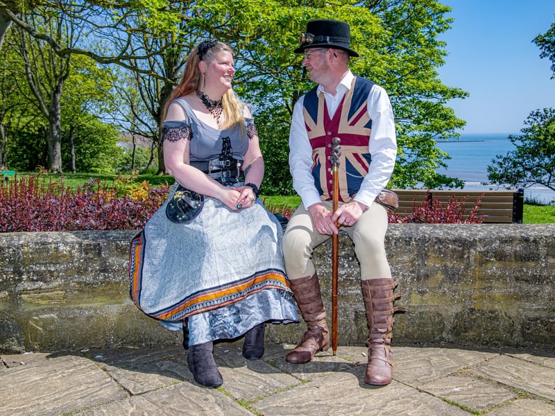Debbie Burnham and Steve Gaunt from Scarborough, dressed for the occasion at the Steampunk Weekend in Filey.