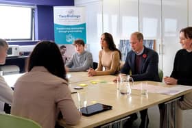 The Prince and Princess of Wales sit with the youth panel to discuss young people's mental health.