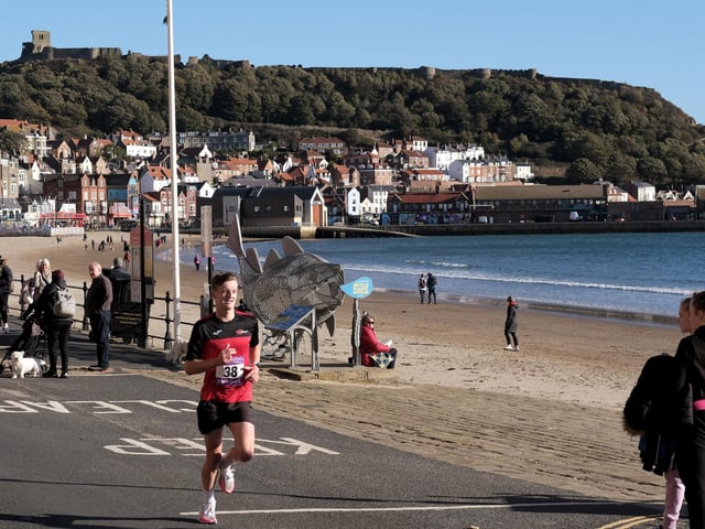 Scalby teenager Harry Butterworth, the McCain Yorkshire Coast 10k winner, heads toward the finish
