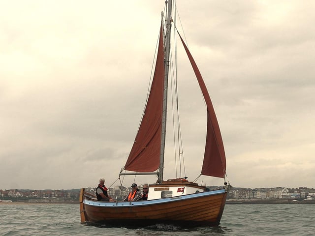 The Stroma Yole Norseman out with the sailing coble.