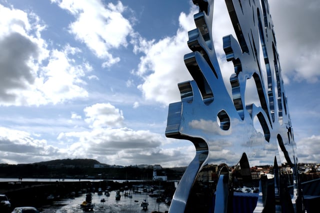 The sculpture overlooking the harbour
