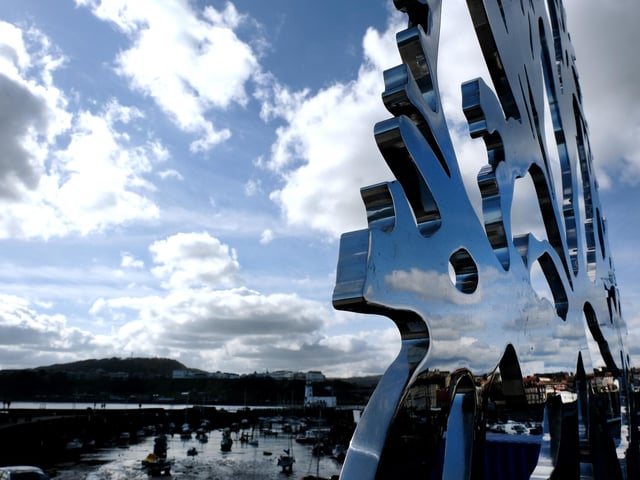 The sculpture overlooking the harbour