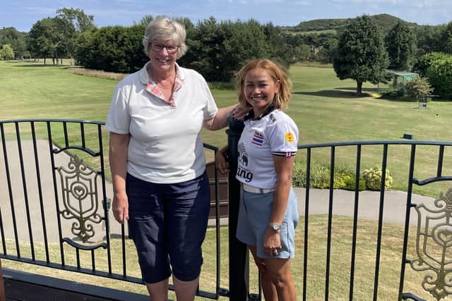South Cliff Golf Club Lady Captain’s prize winner Patcharin Harris with Lady Captain Lindsey Lee.