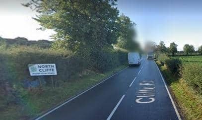 Google Maps image of North Cliffe road sign, near Pocklington.