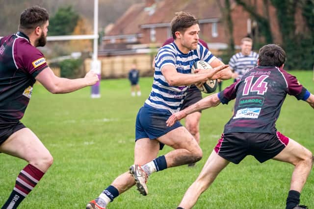 Man of the match Louis Sangwin goes over for Pocklington's third try on Saturday. Photo David Wilkinson.