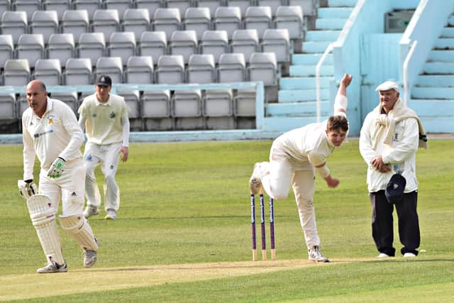 Ed Hopper in bowling action for the North Marine Road club