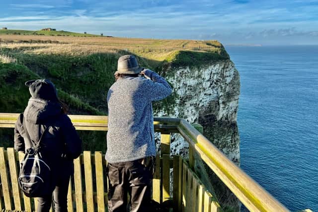 Bird watchers at RSPB Bempton Cliffs, near Bridlington