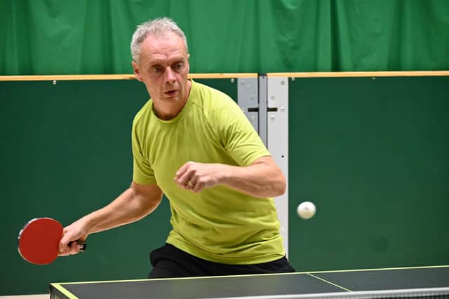 Paul Harper, (green shirt) claimed a treble for Spin Doctors in division two in Bridlington Table Tennis League,. Photos by Tony Wigley