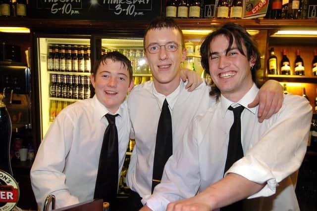 Behind the bar at Lord Rosebery - Liam, Paul and Nat