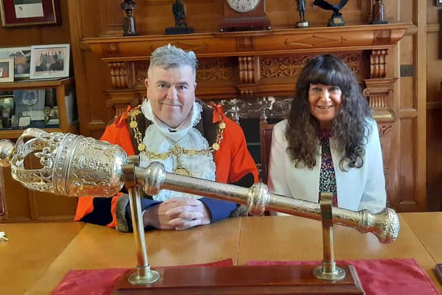 Borough Mayor John Ritchie with Coun Janet Jefferson.