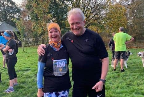 Avril Metcalfe and Mike Padgham celebrate their parkrun landmarks at Sewerby.