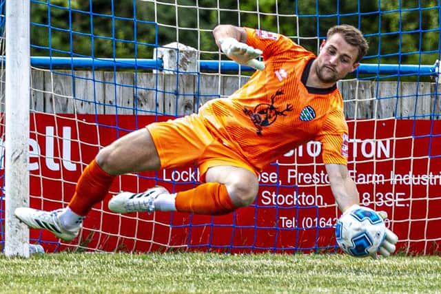 Whitby keeper Shane Bland makes a save/ Photo by Brian Murfield