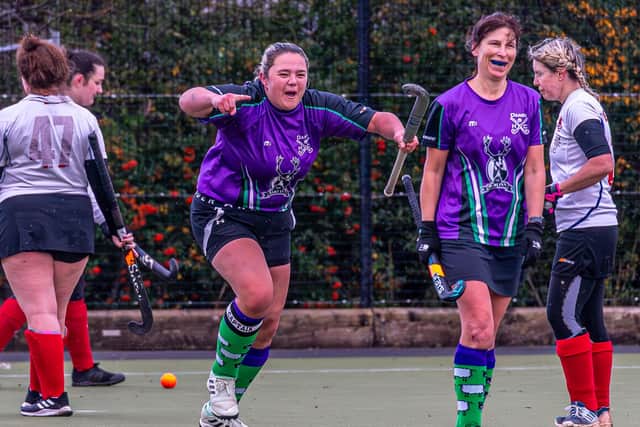 Katie Hodgson celebrates during Danby Ladies 4-0 home win on Saturday. PHOTOS BY BRIAN MURFIELD