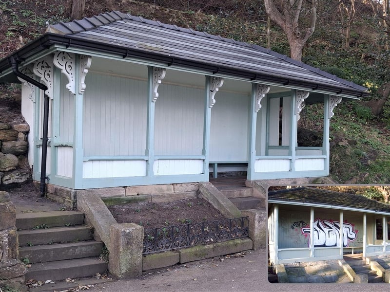 Seating area in South Cliff Gardens and, inset, how it looked before.
