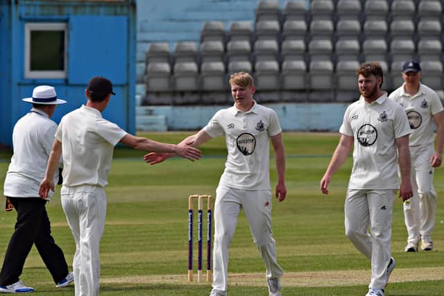 Promising youngster Hayden Williamson celebrates another wicket for Scarborough 1sts