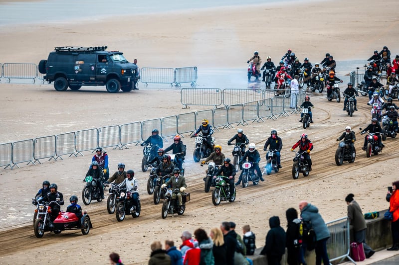 This years The Race the Waves Vintage Beach Race festival held on Bridlingon's south beach with over one hundred competitors taking part in the event from the early years of coastal motor racing to post-war American hot-rodders and drag racing culture. Picture By Yorkshire Post Photographer,  James Hardisty. Date: 22nd April 2023.