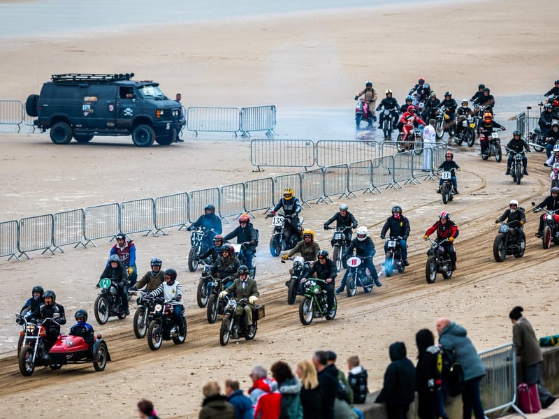 This years The Race the Waves Vintage Beach Race festival held on Bridlingon's south beach with over one hundred competitors taking part in the event from the early years of coastal motor racing to post-war American hot-rodders and drag racing culture. Picture By Yorkshire Post Photographer, James Hardisty. Date: 22nd April 2023.