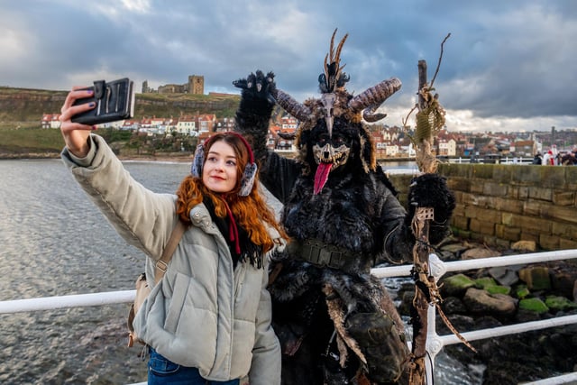 People taking part in the 8th Whitby Krampus run, pictured (right) Jennie Trowbridge, of Stockton-on-Tees, having a selfie with her daughter Maria.
picture: James Hardisty