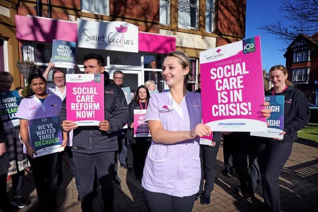 The St Cecelia's team make awareness about the plight social care.  picture: Richard Ponter