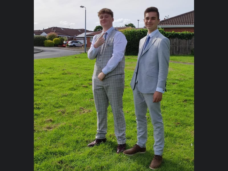Two friends looking great in grey!