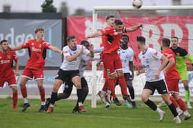 The Brid defence worked hard to earn a point on the road at Stocksbridge Park Steels on Saturday afternoon. PHOTO BY DOM TAYLOR