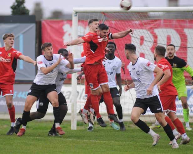 The Brid defence worked hard to earn a point on the road at Stocksbridge Park Steels on Saturday afternoon. PHOTO BY DOM TAYLOR