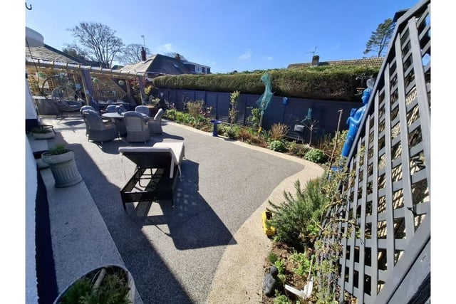 The property's stylish outdoor living areas.