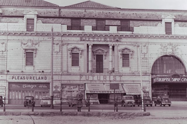 Futurist Theatre pictured with its original tile facade in the late 1950s. 