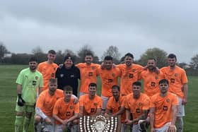 Edgehill FC are presented with the Scarborough & District Saturday Football League shield after securing the title with a 6-2 win at Seamer Sports.