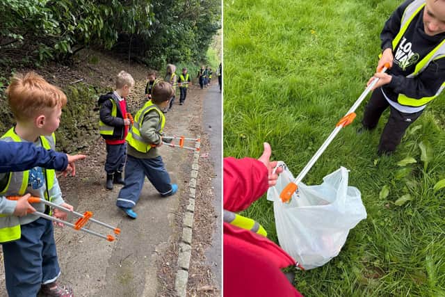 Youngsters do their bit for the community in a litter pick.