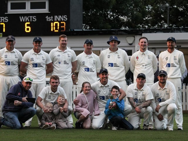 Sherburn collect their trophy after their Cayley Cup Division 1 final win.