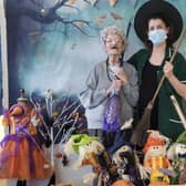 104 year old resident Alice Brown (left) and Kayleigh McCoid (right) senior team leader. at Sandylane Care Home getting into the Halloween spirit.