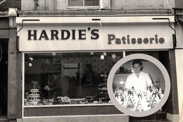 Hardie's Victoria Road shop in the 1970s and, inset, David Hardie during his time in Switzerland.
