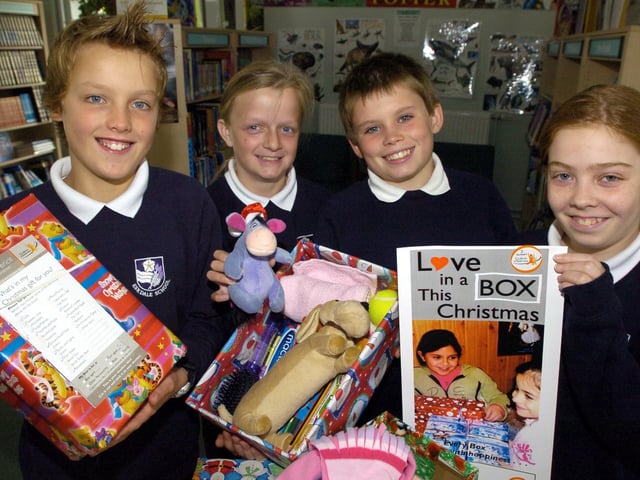 Eskdale School launch their shoebox appeal (from left): Oliver Harrison, Courtney Abbott, Dominic Morgan and Shannon Tindall.
w094107