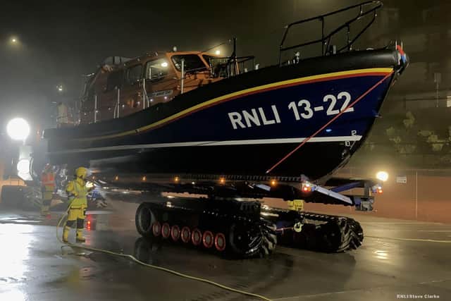 Bridlington RNLI All Weather Boat Antony Patrick Jones wash down after recovery. picture: RNLI/Steve Clarke