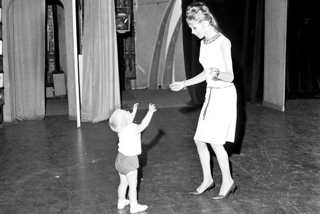 Donna Douglas, one of the stars of the Jack Milroy show, backstage with her son Stephen at the King's Theatre in June 1966.
