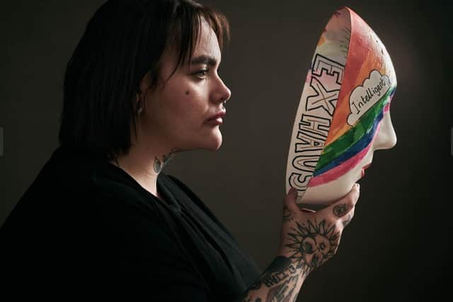 Lauren pictured unmasking as part of BACP ADHD campaign